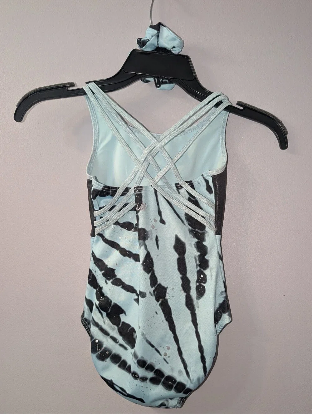 Justice Tie-Dye Light Blue Black Leotard Girls' Gymnastics Dance- Size (7-8)